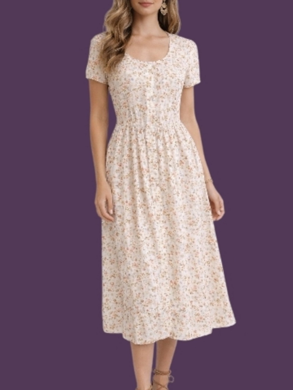LANZ OF SALZBURG Floral Rose Cottage Land Girl Button Down Shirt Dress Size S